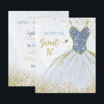 Budget Dusty Blue Gold Dress Sweet 16 Einladung<br><div class="desc">Budget Dusty Blue Gold Sparkle Dress Sweet 16 Geburtstag Einladung</div>