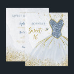 Budget Dusty Blue Gold Dress Sweet 16 Einladung<br><div class="desc">Budget Dusty Blue Gold Sparkle Dress Sweet 16 Geburtstag Einladung</div>