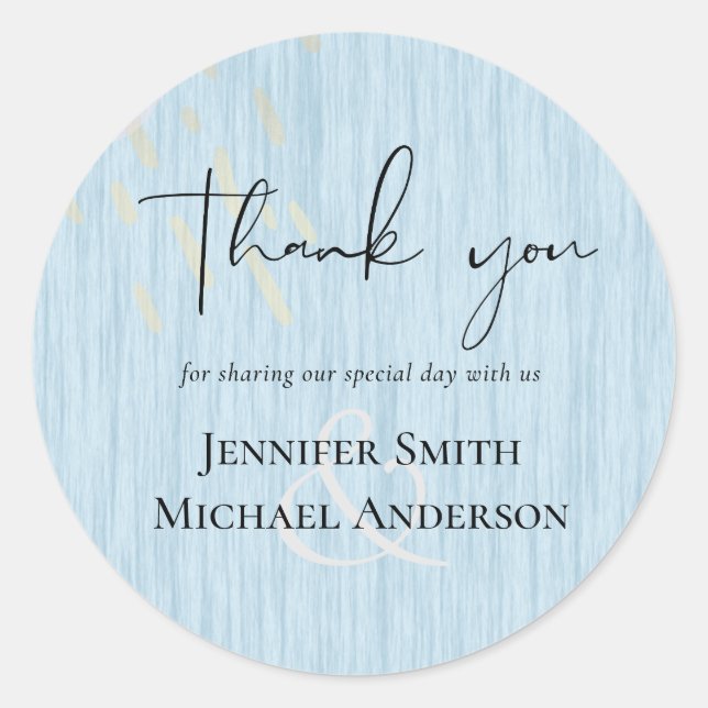 Budget Dusty Blue Gold Hochzeitskript Runder Aufkleber (Vorderseite)