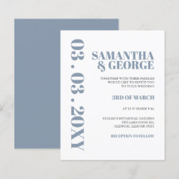 Budget Dusty Blue Modern Wedding Einladung