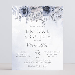 Budget Dusty Blue Navy Floral Bridal Brunch Einlad