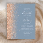 Budget Dusty Blue Peach Glitzer Hochzeit Einladung<br><div class="desc">Die links Kulisse dieser eleganten,  modernen Hochzeitseinladung besticht durch einen Glitzer mit Pfirsichfarben und Imitaten. Der anpassbare Text kombiniert weiße Handschrift,  Copperplate und kursiv Schriftart auf einem staubblauen Hintergrund. Auf der Rückseite befindet sich ein passender Pfirsichpfirsichpfirsichpfirsichfarben-Glitzer und ein staubblaues Design.</div>