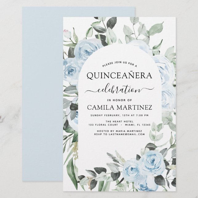 Budget Dusty Blue Quinceañera Blumenladen (Vorne/Hinten)