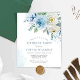 Budget Dusty Blue Rose Geburtstagspartei Einladung