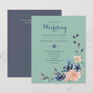 Budget Dusty Blue Sage Floral Wedings Einladungen