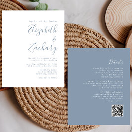 Budget Dusty Blue Script QR Code Hochzeit einladen