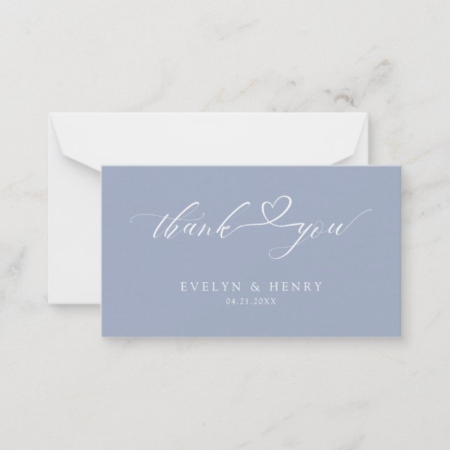 Budget Dusty Blue Script Wedding Danke Cards Mitteilungskarte (Vorderseite)