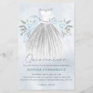 Budget Dusty Blue Silver Dress Quinceañera Einladu