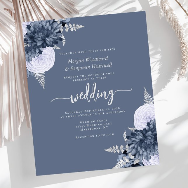 Budget Dusty Blue Silver Floral Wedding Invite (Von Creator hochgeladen)