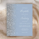 Budget Dusty Blue Silver Glitzer Hochzeit Einladun<br><div class="desc">Die links Kulisse dieser eleganten,  modernen Hochzeitseinladung besticht durch eine silberne Imitat-Glitzer-Grenze. Der anpassbare Text kombiniert weiße Handschrift,  Copperplate und kursiv Schriftart auf einem staubblauen Hintergrund. Auf der Rückseite ist ein passendes silberfarbenes und staubblaues Design erkennbar.</div>