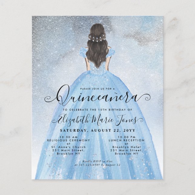 Budget Dusty Blue Silver Princess Quinceañera Card (Vorderseite)