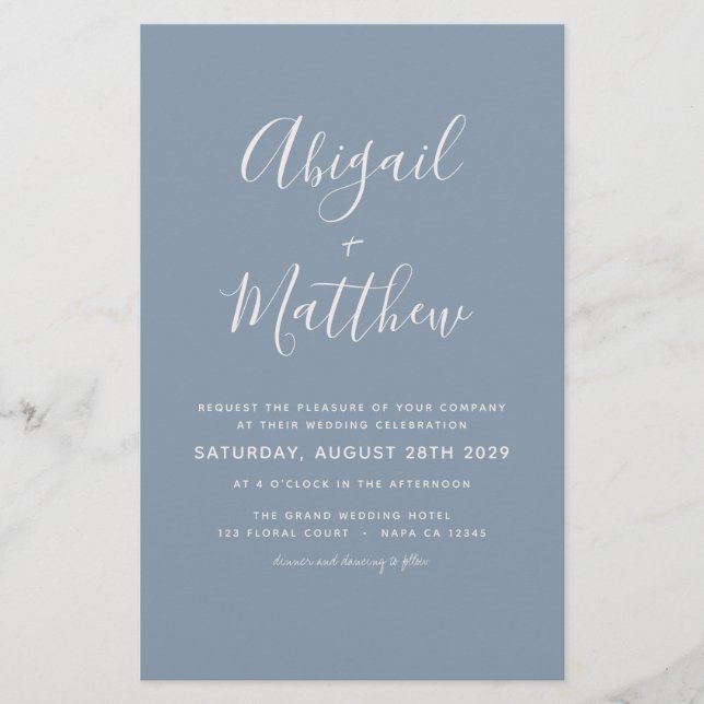 Budget Dusty Blue Simple Wedding Einladung (Vorderseite)