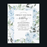 Budget Dusty Blue Sweet 16 Geburtstag Einladung Flyer<br><div class="desc">Das Budget Dusty Blue Floral Rose und Eukalyptus Botanical Greenery Watercolor Spring oder Summer 16 . Geburtstag Birthday Party Einladungen - beinhaltet schöne und elegante Schrift Typografie mit modernen tropischen botanischen Blume und Grün für die besonderen süßen 16 Feste.</div>