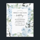 Budget Dusty Blue Sweet 16 Geburtstag Einladung Flyer<br><div class="desc">Das Budget Dusty Blue Floral Rose und Eukalyptus Botanical Greenery Watercolor Spring oder Summer 16 . Geburtstag Birthday Party Einladungen - beinhaltet schöne und elegante Schrift Typografie mit modernen tropischen botanischen Blume und Grün für die besonderen süßen 16 Feste.</div>