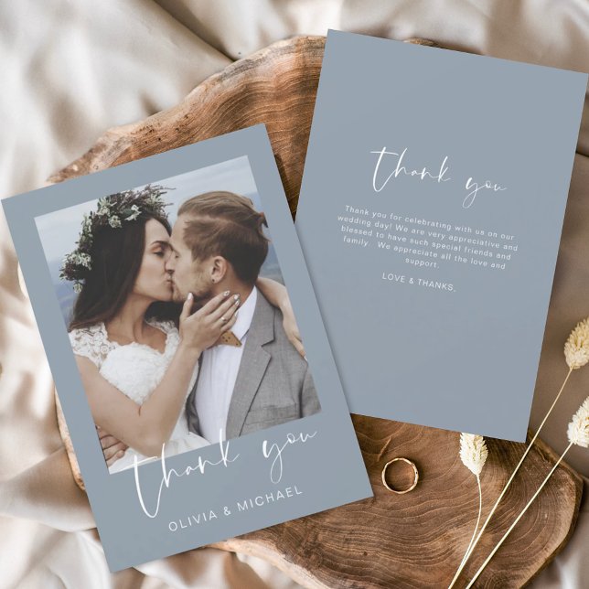 Budget Dusty Blue Wedding Danke Card Flyer (Von Creator hochgeladen)