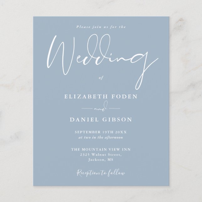 Budget Dusty Blue Wedding Einladung (Vorderseite)