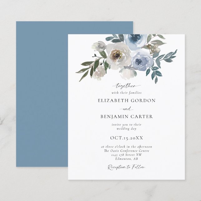 Budget Dusty Blue Wedding Floral Elegantes Skript (Vorne/Hinten)