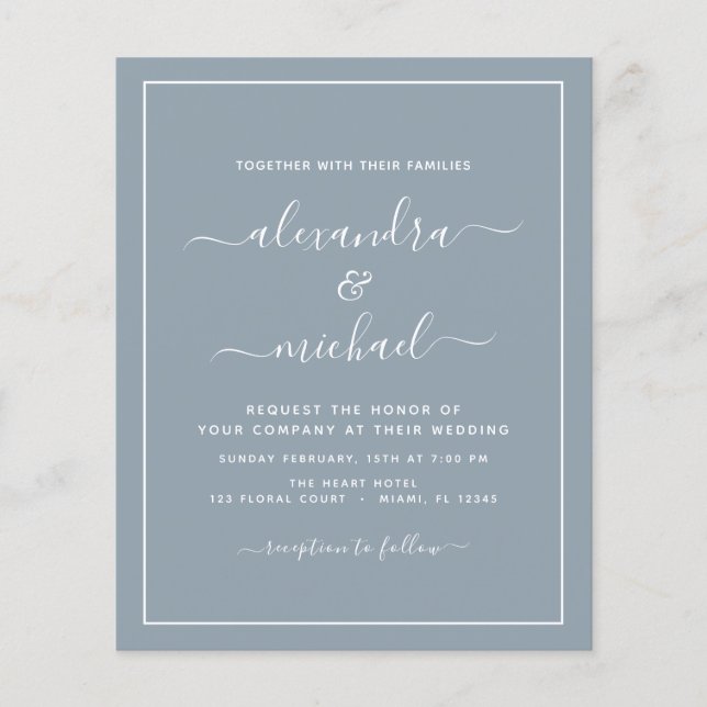 Budget Dusty Blue Wedding mit Foto Einladung Fl Flyer (Vorne)