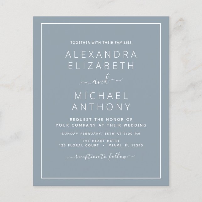 Budget Dusty Blue Wedding mit Foto Einladung Fl Flyer (Vorne)