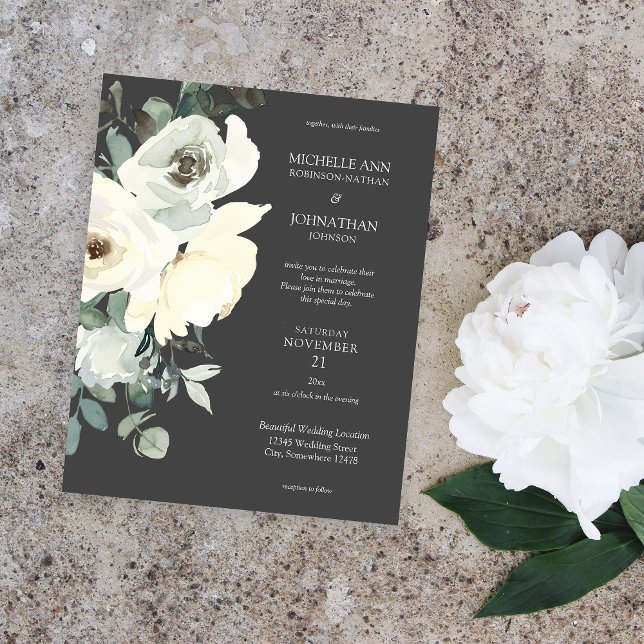 Budget Dusty Blue & Whi Floral Gray Wedding Flyer (Von Creator hochgeladen)