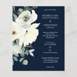 Budget Dusty Blue & Whi Floral Navy Hochzeitsfahre Flyer