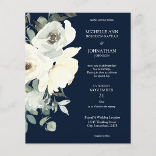 Budget Dusty Blue & Whi Floral Navy Hochzeitsfahre Flyer