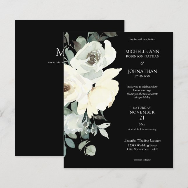 Budget Dusty Blue & White auf Black Floral Wedding (Vorne/Hinten)