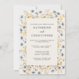 Budget Dusty Blue Wildblume auf einer Hochzeit Einladung