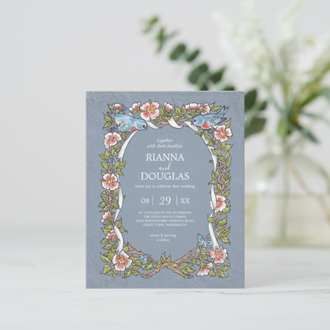 Budget Dusty Blue Wildblume Bird Pastel Wedding (Stehend Vorderseite)