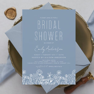 Budget Dusty Blue Wildblume Brautparty Elegant Flyer