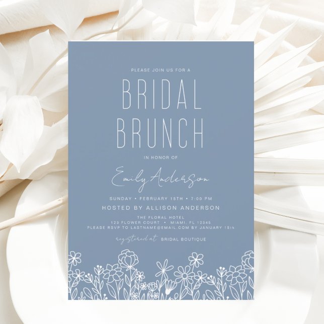 Budget Dusty Blue Wildblume Bridal Brunch Dusche Flyer (Von Creator hochgeladen)