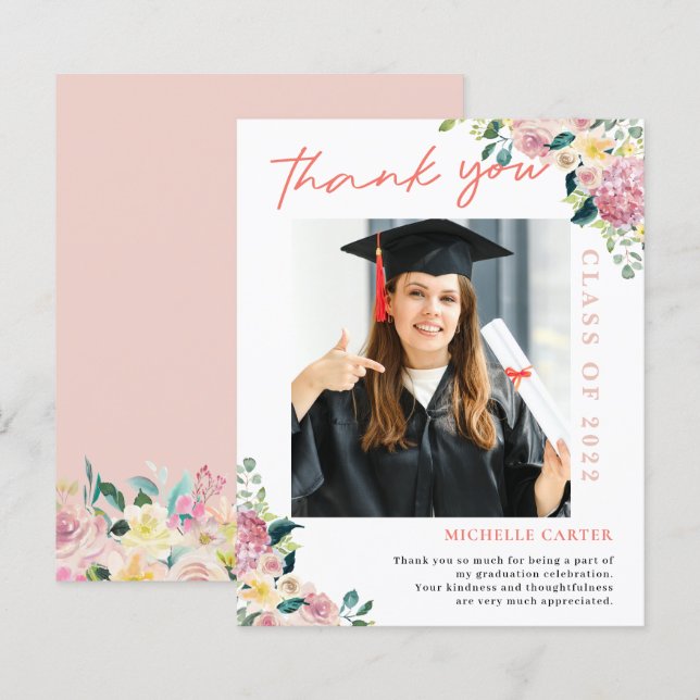 Budget Dusty Floral Foto Abschluss Vielen Dank (Vorne/Hinten)