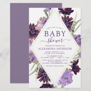 Budget Dusty Lila Floral Greenery Baby Dusche