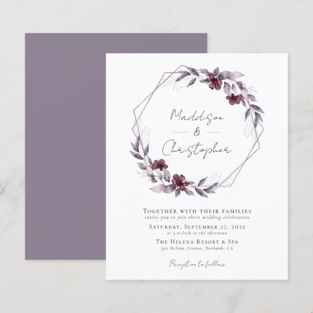 Budget Dusty Lila Floral Wedding Einladung (Vorne/Hinten)