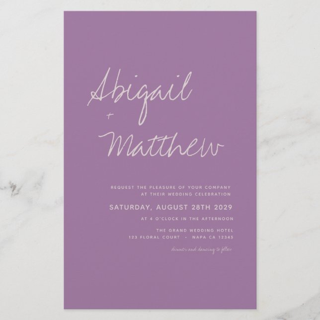 Budget Dusty Lila Minimalistisch Hochzeitseinladun Flyer (Vorne)