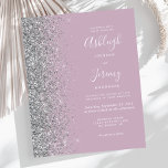 Budget Dusty Lila Silver Glitzer Wedding Einladung<br><div class="desc">Die links Kulisse dieser eleganten,  modernen Hochzeitseinladung besticht durch eine silberne Imitat-Glitzer-Grenze. Der anpassbare Text kombiniert weiße Handschrift,  Copperplate und kursiv Schriftart auf einem staubigen lila Hintergrund. Die Rückseite weist ein passendes lila- und silberfarbenes Design auf.</div>