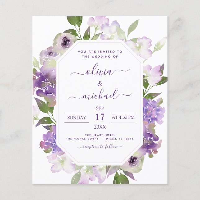 Budget Dusty Lila Wedding Blumengrün Flyer (Vorne)