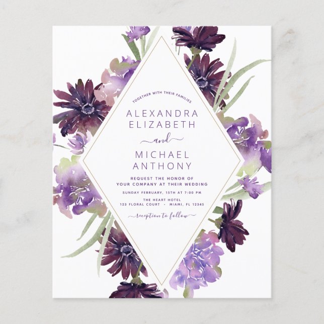 Budget Dusty Lila Wedding Blumengrün Flyer (Vorne)