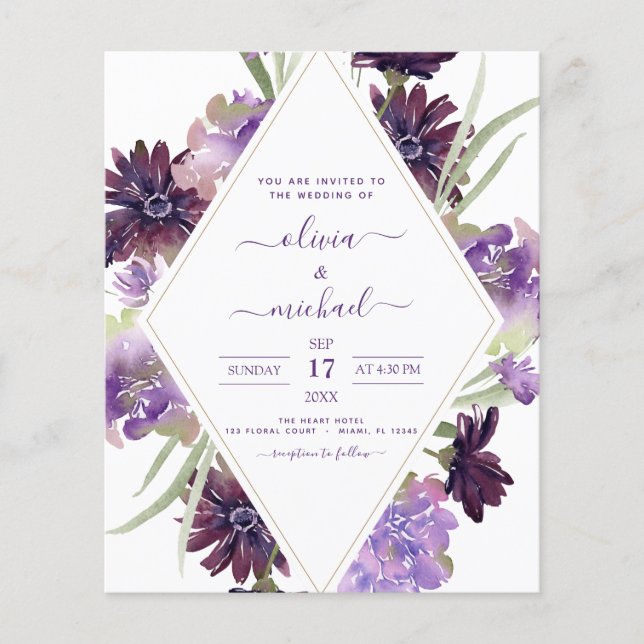 Budget Dusty Lila Wedding Blumengrün Flyer (Vorne)