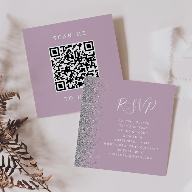 Budget Dusty Lilac Silver Wedding QR Code UAWG Begleitkarte (Von Creator hochgeladen)