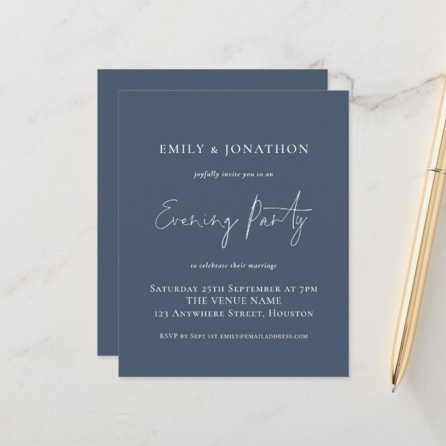 Budget Dusty Navy Blue Wedding Abend Party (Vorderseite/Rückseite Beispiel)