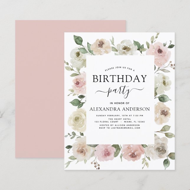 Budget Dusty Pink Birthday Party Floral (Vorne/Hinten)