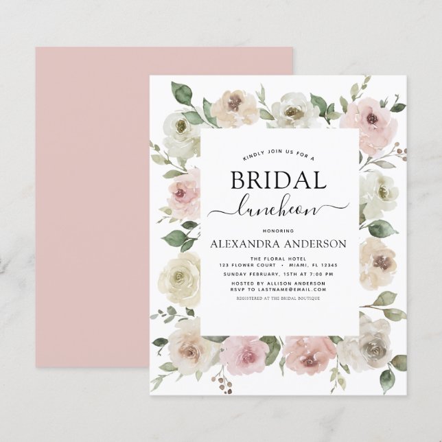 Budget Dusty Pink Brautparty Luncheon Floral (Vorne/Hinten)