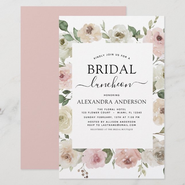 Budget Dusty Pink Brautparty Luncheon Floral (Vorne/Hinten)
