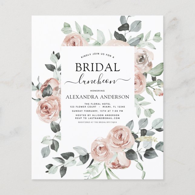 Budget Dusty Pink Brautparty Luncheon Flyer (Vorne)