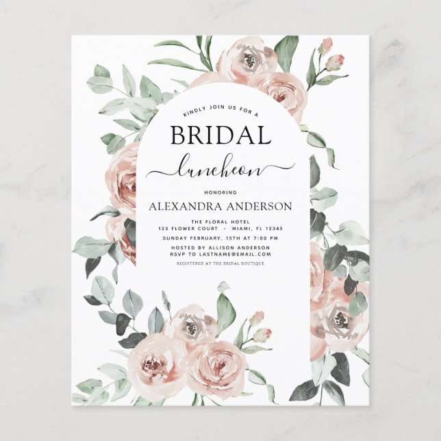 Budget Dusty Pink Brautparty Luncheon Flyer (Vorne)