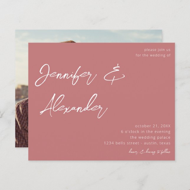 Budget Dusty Pink Calligraphy Foto Wedding V2 (Vorne/Hinten)