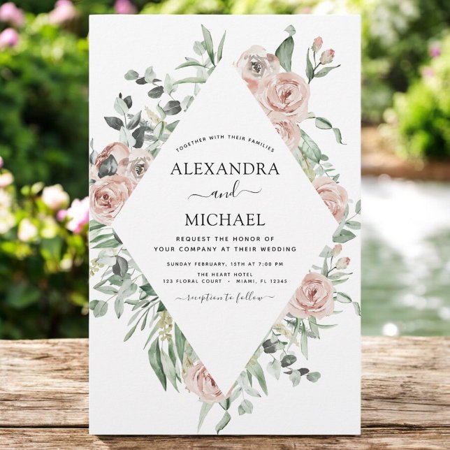 Budget Dusty Pink Eukalyptus Wedding Einladung (Von Creator hochgeladen)