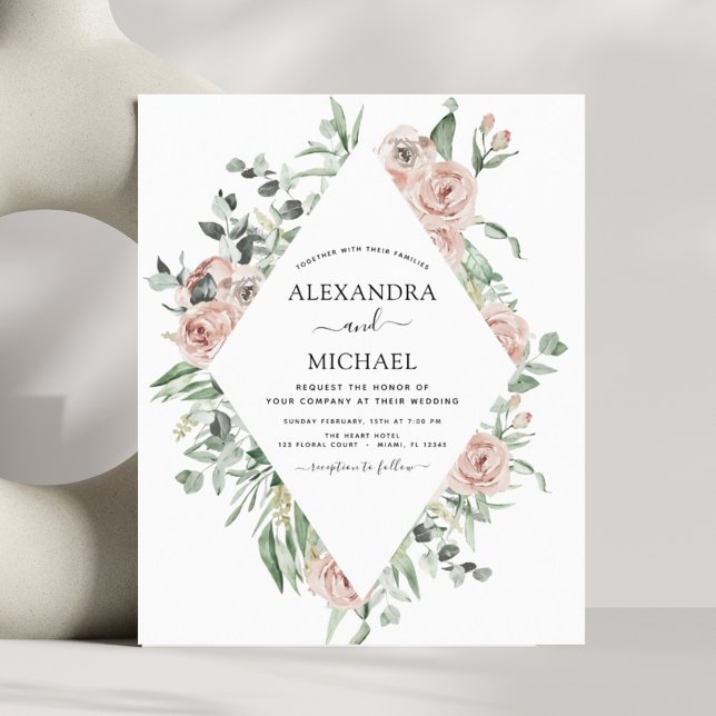 Budget Dusty Pink Eukalyptus Wedding Einladung (Von Creator hochgeladen)