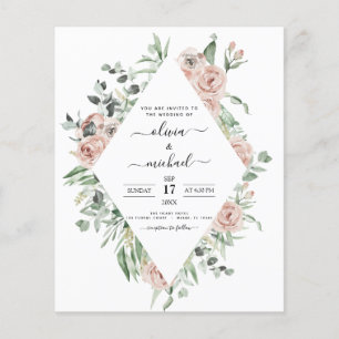 Budget Dusty Pink Eukalyptus Wedding Einladung Flyer
